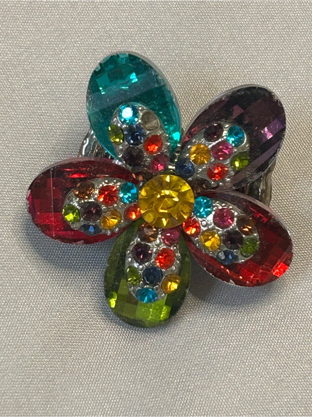 Multicolor Crystal Flower Brooch - Sparkling Floral Pin